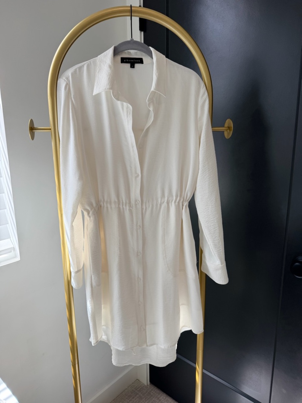 Gibsonlook White Button-Up Cinch Dress